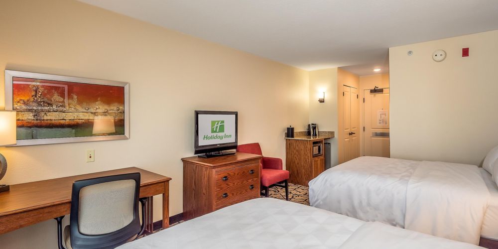 A photo of a double queen bed hotel room at the Holiday Inn.